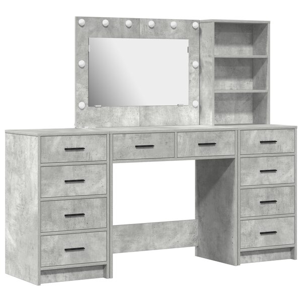 Ensemble coiffeuse 3 pièces avec LED en bois gris béton