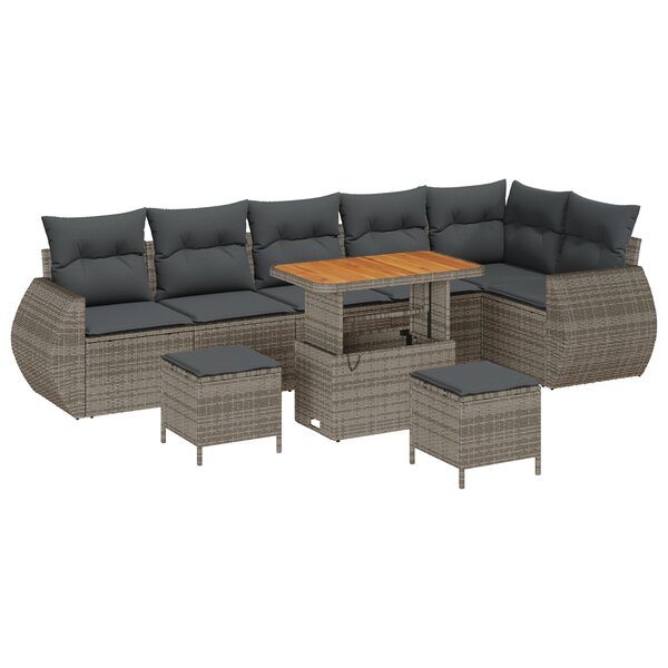vidaXL Ensemble de Canapé de Jardin 9 Pièces avec Coussins Gris Poly Rattan Acacia