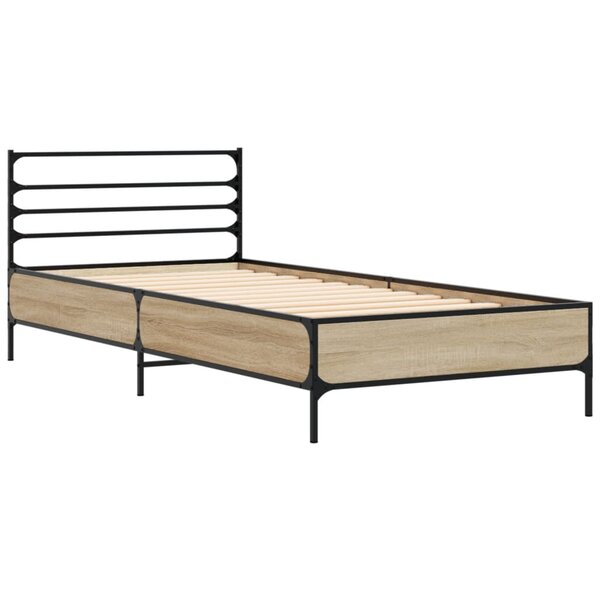 vidaXL Cadre de lit chêne sonoma 75x190 cm bois d'ingénierie et métal