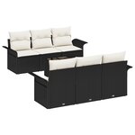 vidaXL Set de Canapé de Jardin 7 pièces avec Coussins Noir Poly Rotin