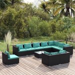 vidaXL Salon de jardin 11 Pièces avec coussins Résine tressée Noir