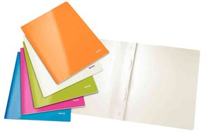 paquet de 10 chemises à lamelle WOW, format A4, en carton, rose LEITZ