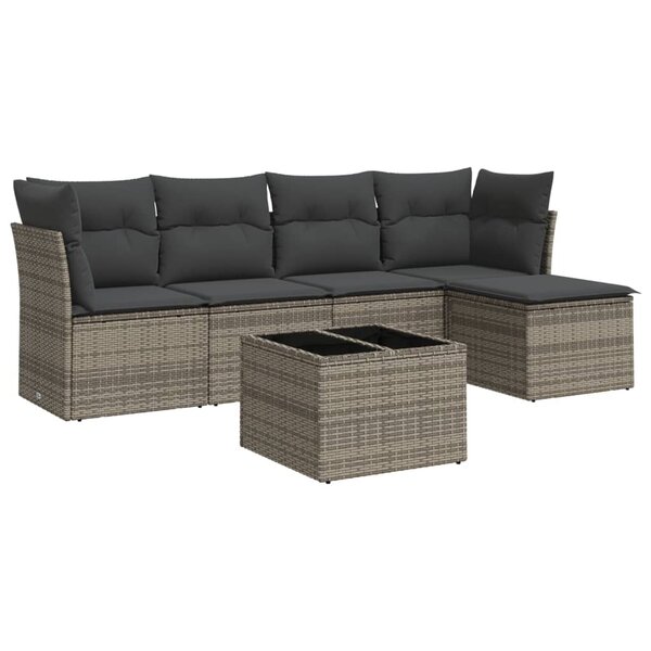 vidaXL Salon de jardin 6 Pièces avec coussins gris résine tressée