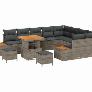 vidaXL Ensemble de canapé de jardin 12 Pièces Gris Poly rotin