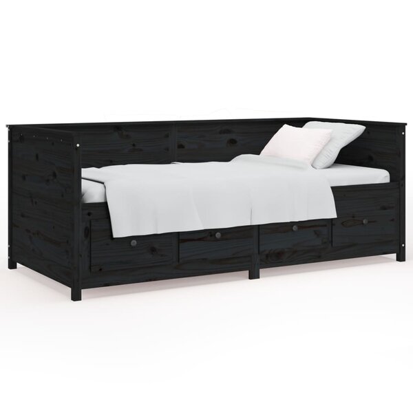 vidaXL Lit de jour Noir 90x200 cm Bois de pin massif