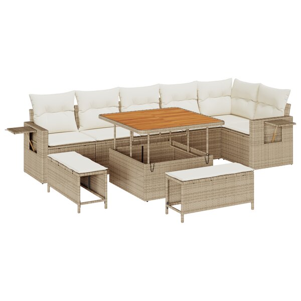 Ensemble de canapé de jardin 9 pièces beige rotin poly acacia vidaXL