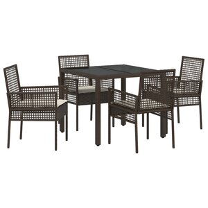 Ensemble de salle à manger de jardin vidaXL 5 pièces avec coussins en poly rattan marron