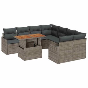 vidaXL Ensemble de canapé de jardin 9 Pièces Gris Poly rotin