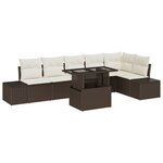 vidaXL Ensemble de canapés de jardin 7 pièces avec coussins marron en poly rattan