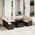 Ensemble de 10 Pièces de Canapé de Jardin avec Coussins en Rattan Poly Marron