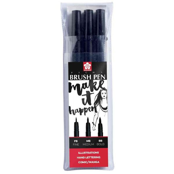 Etui de 3 stylo pinceau pigma brush noir sakura