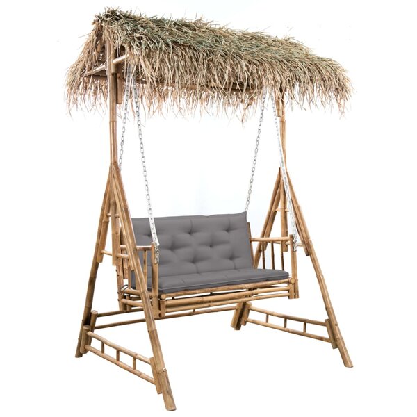 vidaXL Balancelle 2 places feuilles de palmier et coussin 202cm Bambou