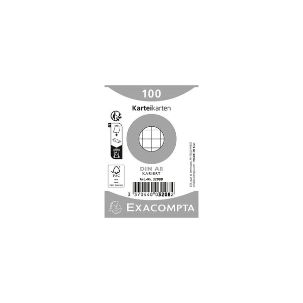 Paquet 100 Fiches Sous Film - Bristol Quadrillé 5x5 Non Perforé 55x74mm - Blanc - X 48 - Exacompta