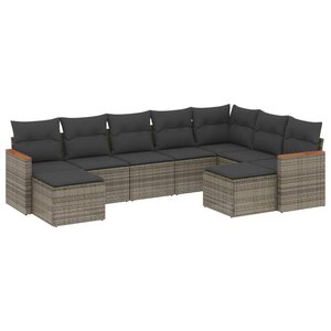 vidaXL Salon de jardin 9 Pièces avec coussins gris résine tressée