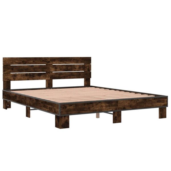 vidaXL Cadre de lit chêne fumé 150x200 cm bois d'ingénierie et métal