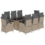 vidaXL Ensemble à manger de jardin et coussins 9 Pièces gris clair rotin