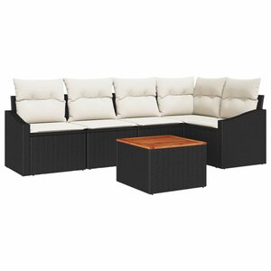vidaXL Ensemble de canapé de jardin 6 Pièces Noir et Crème polyrotin