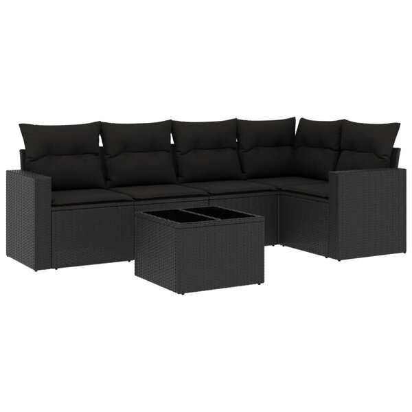 vidaXL Salon de jardin 6 Pièces avec coussins noir résine tressée