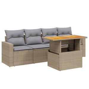 vidaXL Salon de jardin avec coussins 5 Pièces beige résine tressée