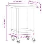 vidaXL Table de travail de cuisine avec roues 55x55x85 cm inox