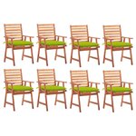 vidaXL Chaises à manger d'extérieur lot de 8 et coussins Acacia massif