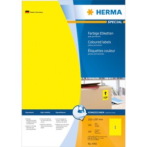 Étiquettes superprint, 210 x 297 mm, sans bord, jaune, 100 feuilles a4 herma