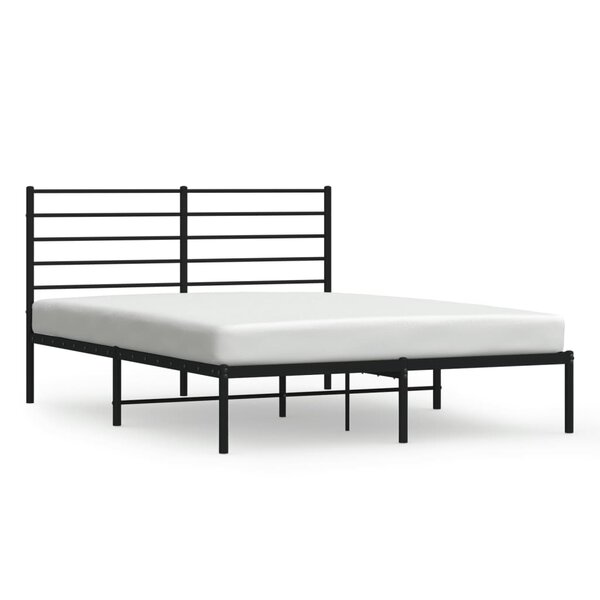 vidaXL Cadre de lit métal avec tête de lit noir 135x190 cm