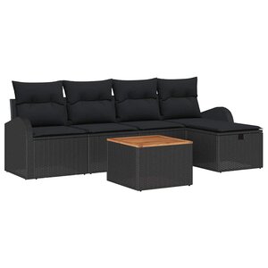 vidaXL Ensemble de canapé de jardin avec coussin 6 Pièces Noir polyrotin