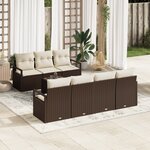 Ensemble de Canapés de Jardin 8 Pièces avec Coussins Marron Rattan Poly