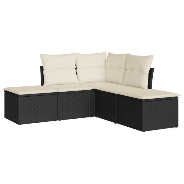vidaXL Salon de jardin 5 Pièces avec coussins noir résine tressée