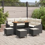 Ensemble de 9 pièces de canapés de jardin avec coussins Noir Rotin Poly Acacia