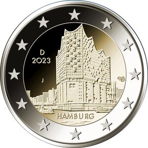 Pièces de monnaie 2 euro commémoratives Allemagne 2023 – Philharmonie de l’Elbe (les 5 ateliers A, D, F, G et J)