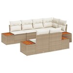 vidaXL Ensemble de Canapé de Jardin 7 Pièces avec Coussins Beige Rattan Acacia