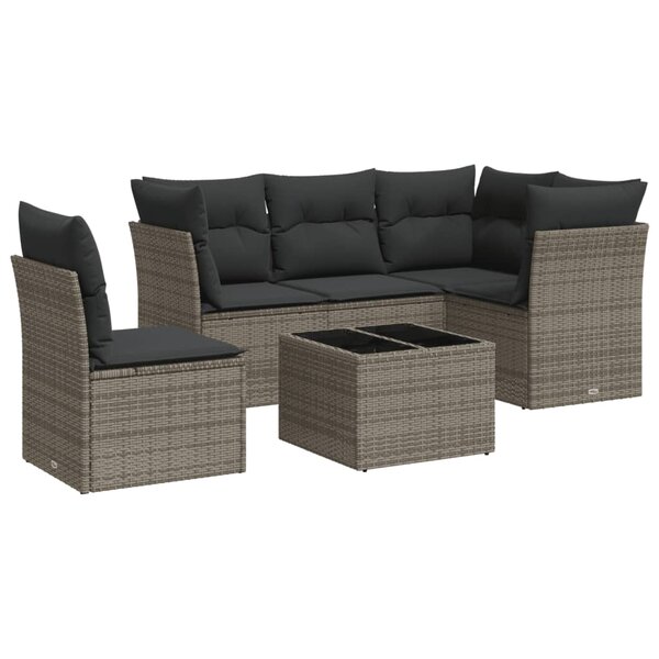vidaXL Salon de jardin 6 Pièces avec coussins gris résine tressée