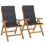 vidaXL Chaises de jardin inclinables lot de 2 et coussins teck massif