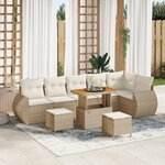 Ensemble de Canapés de Jardin 9 Pièces avec Coussins Beige Poly Rattan Acacia
