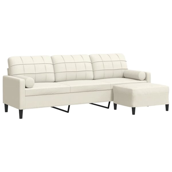 vidaXL Canapé à 3 places avec repose-pieds Crème 210 cm Velours