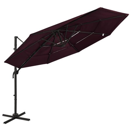 vidaXL Parasol à 4 niveaux avec mât en aluminium Bordeaux 3x3 m