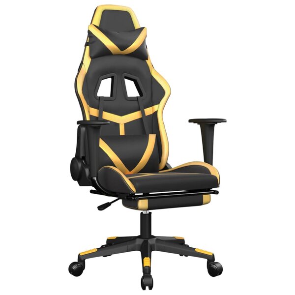 vidaXL Chaise de jeu de massage avec repose-pied Noir&Doré Similicuir