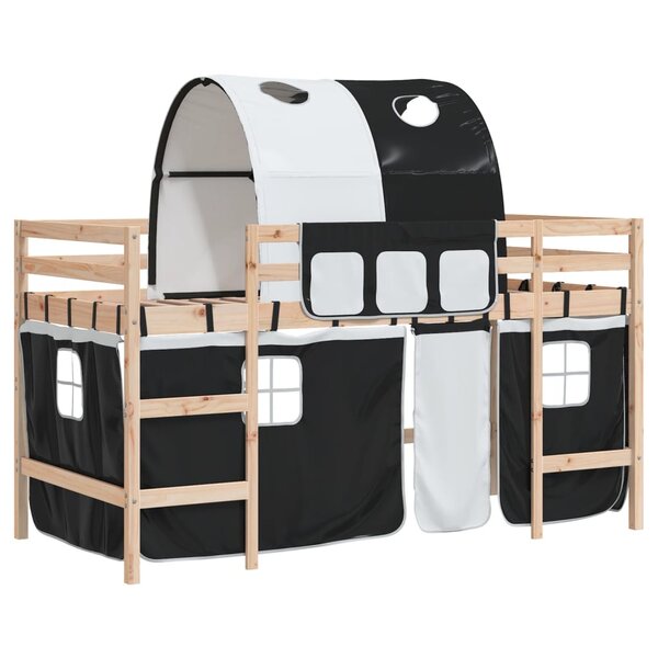 vidaXL Lit mezzanine enfants et tunnel blanc/noir 80x200cm pin massif