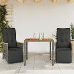 vidaXL Ensemble de bistro de jardin 3 Pièces coussins gris poly rotin