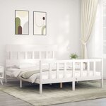 vidaXL Cadre de lit avec tête de lit blanc King Size bois massif