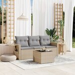 vidaXL Salon de jardin avec coussins 4 Pièces beige résine tressée