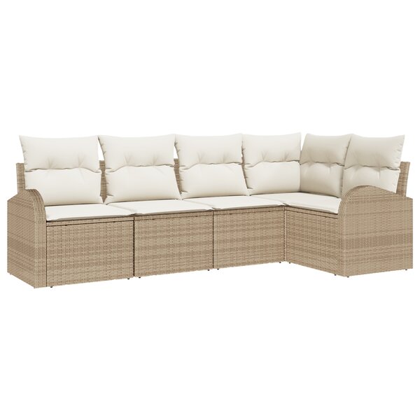 Ensemble de canapé de jardin 5 pièces avec coussins en poly rotin beige
