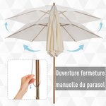 Parasol droit rond grande taille de jardin diamètre 2,5 m hauteur 2,25 m bois de bambou crème