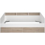 Lit banquette 2 tiroirs 90 x 200/190 cm - Mat chêne et blanc