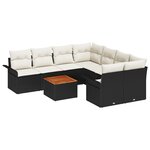 Ensemble de Canapé de Jardin 9 pièces avec Coussins Noir Rattan Poly Acacia
