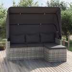 vidaXL Canapé de jardin 3 places avec toit et repose-pieds Gris