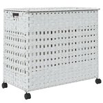 vidaXL Panier à linge avec roulettes blanc 66x35x60 cm résine tressée