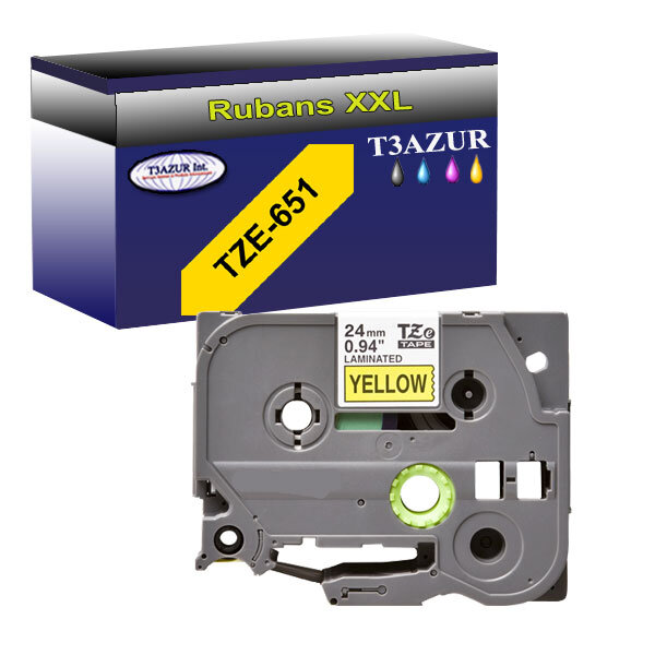 Ruban d'étiquettes laminées générique Brother Tze-651 pour étiqueteuses P-touch - Texte noir sur fond jaune